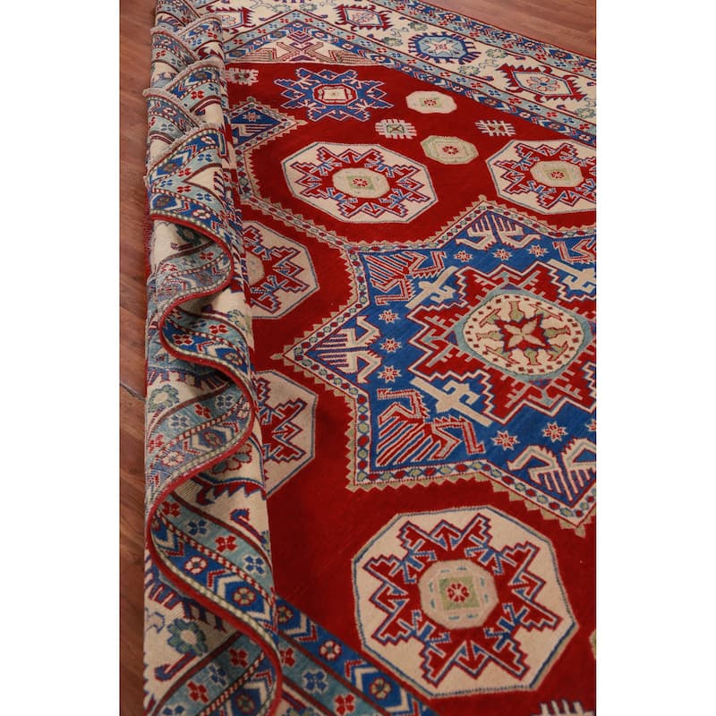 Hand Knotted Oriental 100% Wool Carpet Traditional Geometric Red Kazak Area Rug - 11' 5'' X 8' 4''