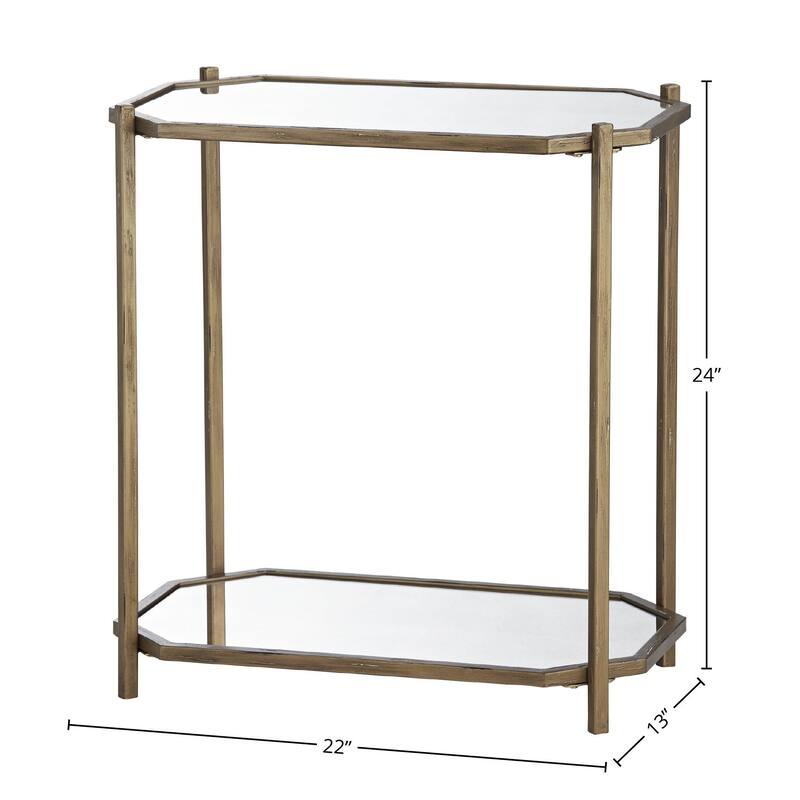 Meghan Mirrored End Table, Distressed Antique Gold