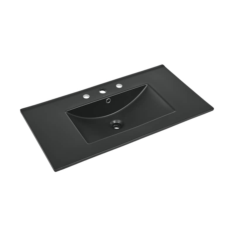 36 Inch Ceramic Vanity Sink Top in Matte Black - 3 Hole Matte Black