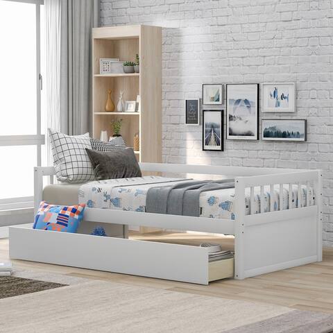 AOOLIVE Pine Wood Twin Size Daybed with Inseparable 2 Drawers, White