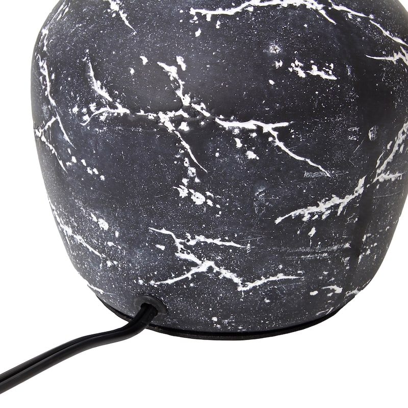 Marble Inspired Ceramic Table Lamp with White Fabric Drum Shade Modern Compact Accent Lighting Multiple Colors