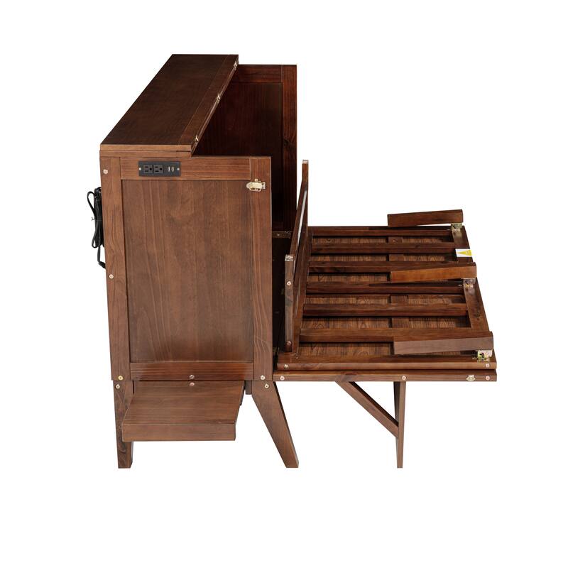 Murphy Bed with USB Port and Removable Shelves on Each Side, Solid Pine Murphy Cabinet Bed