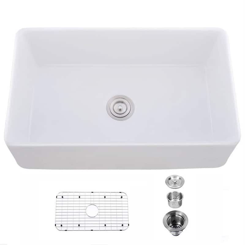 DORNBERG 33" x 20" Salena Farmhouse Kitchen Sink with Basket Strainer - White