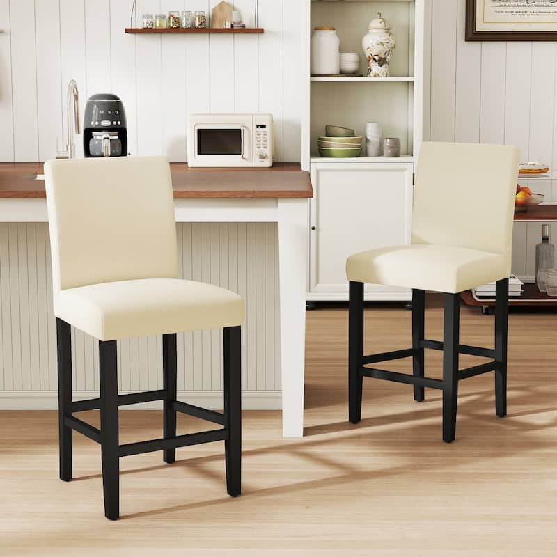 24 Inches Counter Height Bar Stools with Back Set of 2 - Beige-2-piece