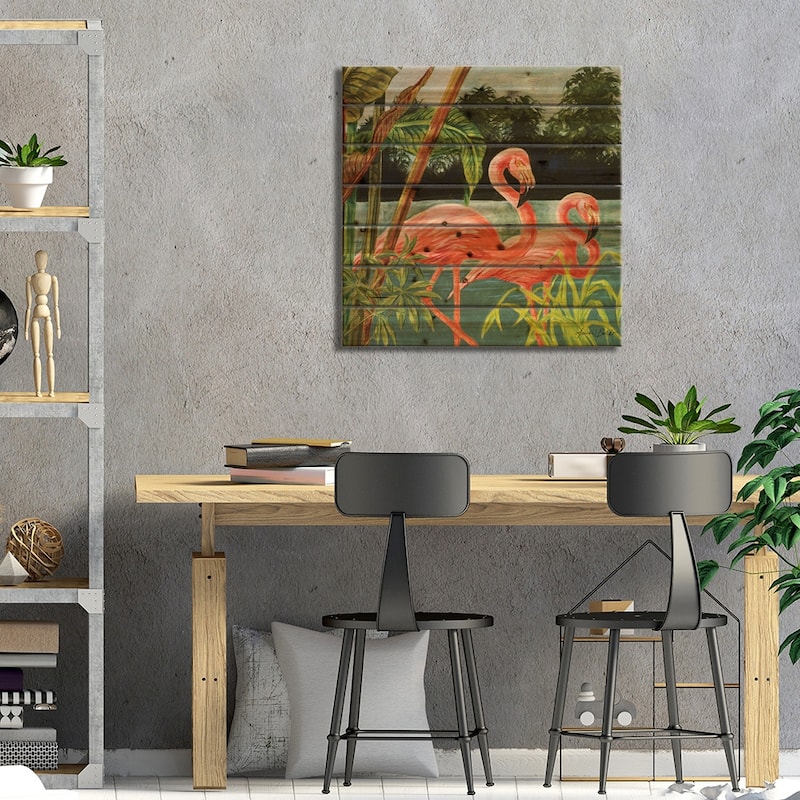 Tropical Flamingo II Print On Wood by Linda Baliko - Multi-Color