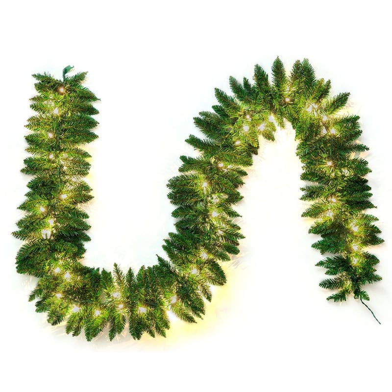 9 ft. Tall Green Plastic Prelit Artificial Christmas Garland with 50 LED Lights