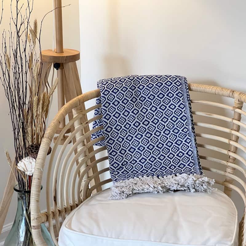 Recycled Cotton Decorative Throw Blanket with Tassels