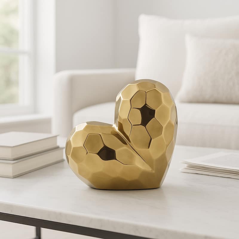 Modern Stone Ceramic Geometric Heart Sculpture - Gold/ Metallic - 8" x 3" x 8"