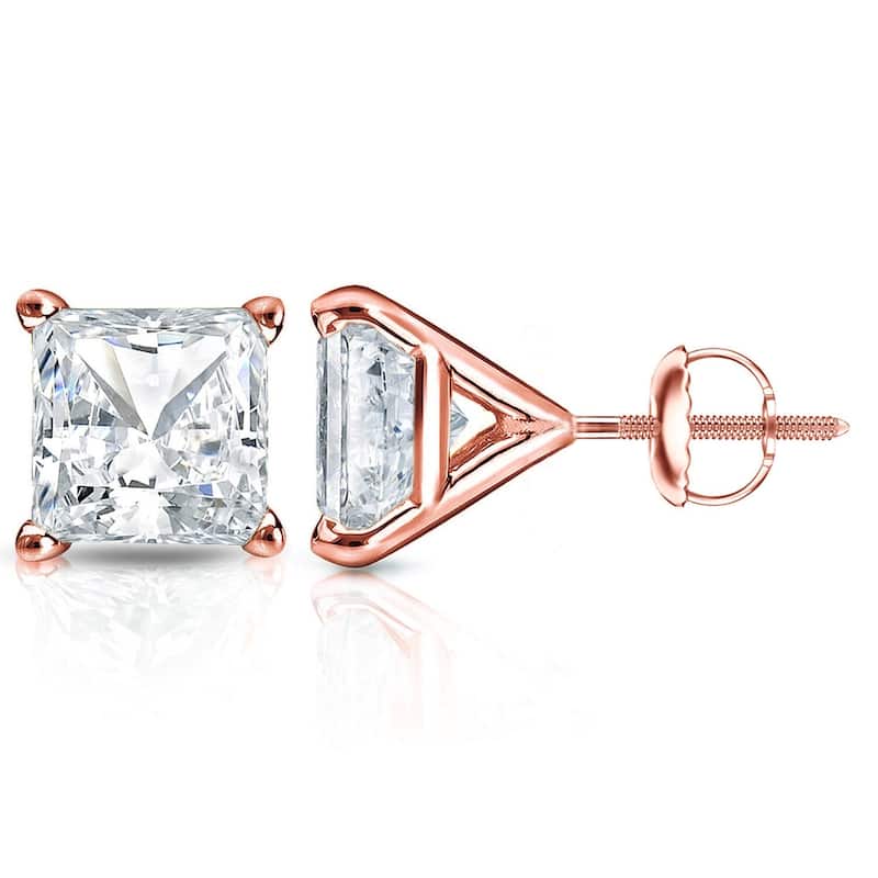 Auriya 2ctw Princess-cut Diamond Stud Earrings 14k Gold Martini-set (H-I, SI1-SI2) - Rose