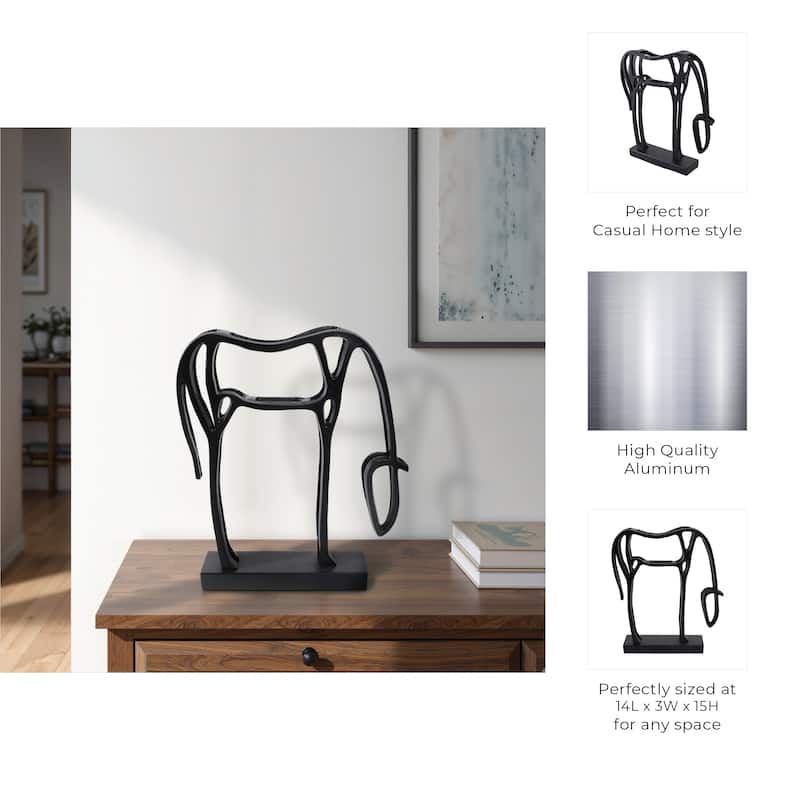 Metal Openwork Abstract Cut-out Horse Sculpture On Base - 15" Black - 13" x 3" x 15"