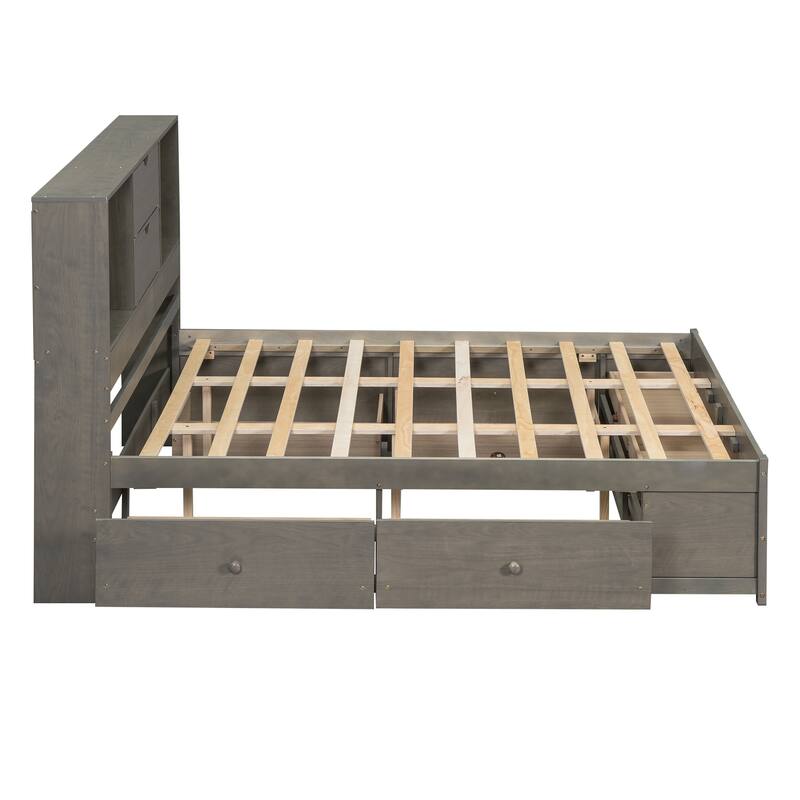 Queen Platform Storage Bed with Headboard & 8 Drawers