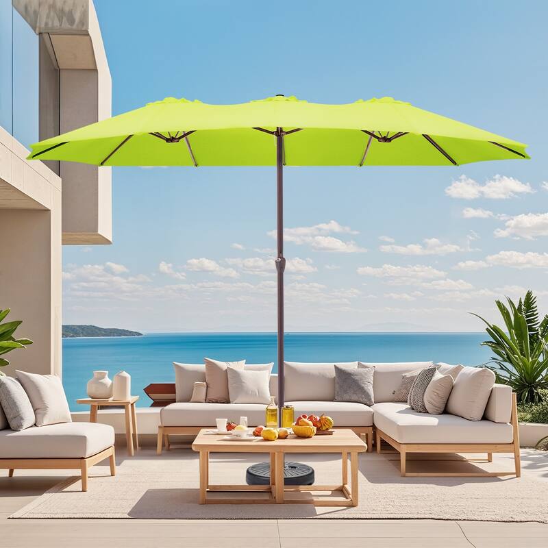 15ft Steel Navy No Tilt Market Patio Umbrella without Base - Light Green