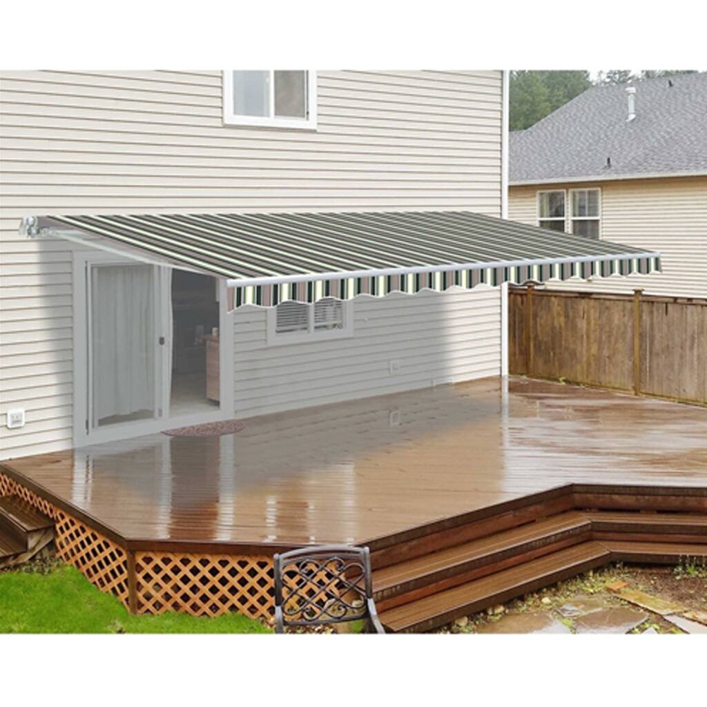 ALEKO Motorized 8 x 6.5 ft Retractable Deck Patio Awning Multi-Striped Green