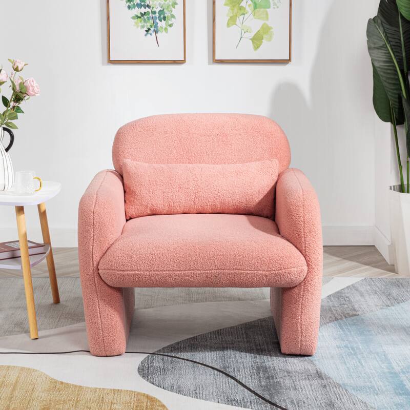 Teddy Fleece Single Sofa Chair with Arms & Pillow