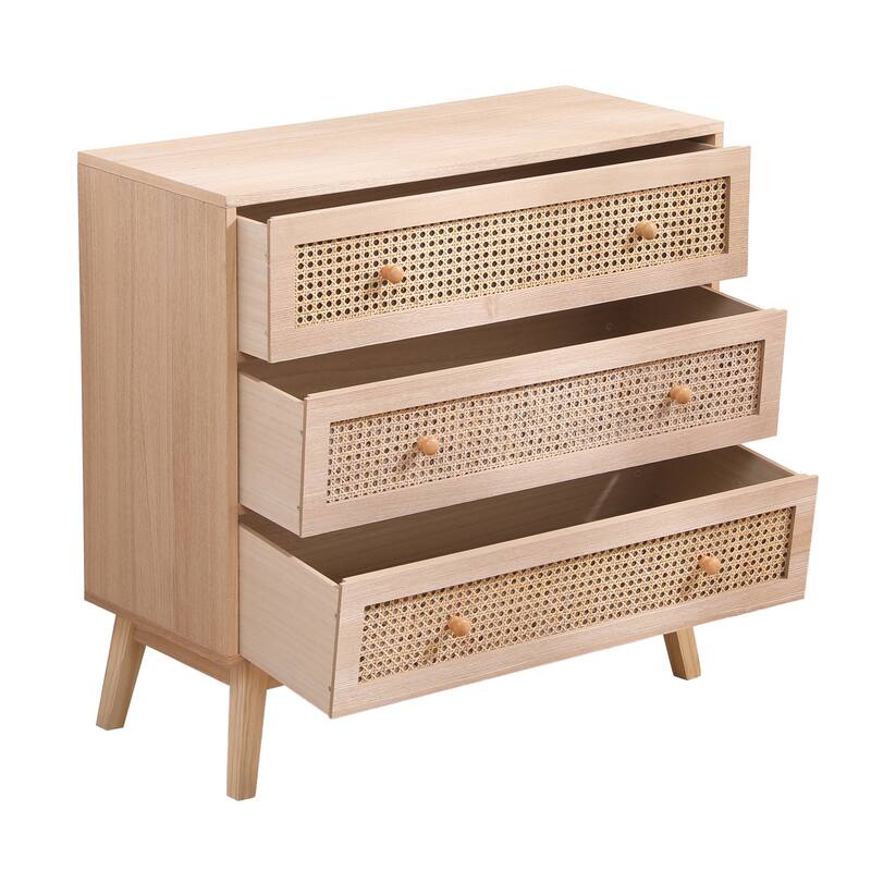 31.5 "3-Drawers Rattan Storage Cabinet Rattan Drawer