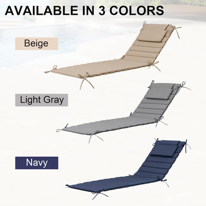Outdoor Chaise Lounge Cushion Quilted Patio Sun Lounger Pad with Straps