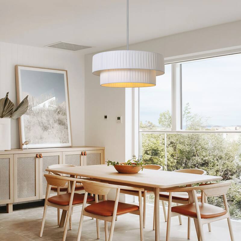 Modern 3-Light Drum Chandelier Fabric Shade Ceiling Hanging Pendant