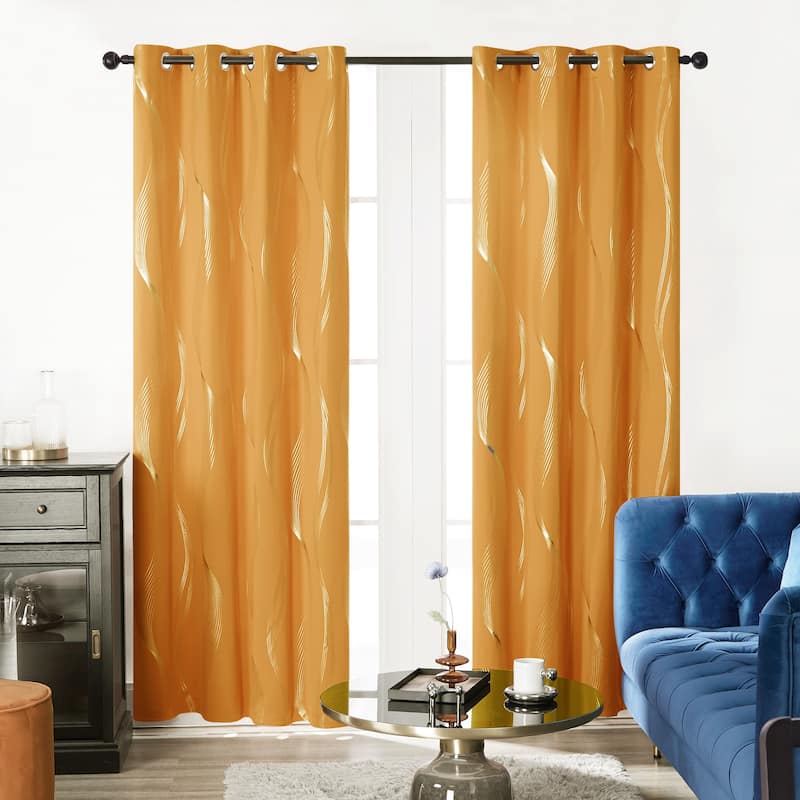 Deconovo Silver Wave 52 Width Curtain Panel Pair (2 Panel) - W52"x L45" - Orange Flame