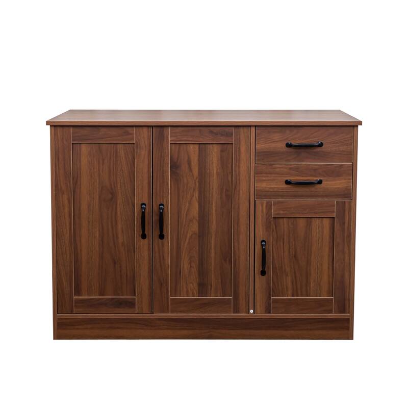 Wood Sideboard Cabinet with 2 Doors, Coffee Bar Cabinet with 2 Drawers, Kitchen Storage Cabinet with Movable Shelves