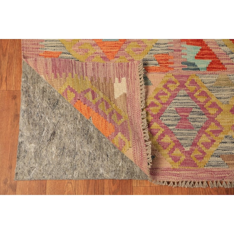 Geometric Kilim Area Rug Hand-Woven Wool Carpet - 8'5"x 11'1"