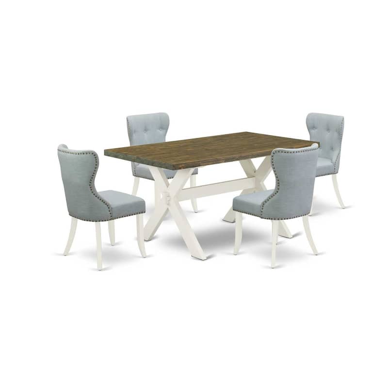HomeStock 5-Piece Natural Oak Finish Solid Wood Top Dining Table with 4-Chairs