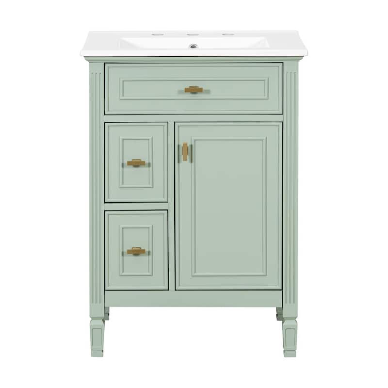 24-Inch Bathroom Vanity with Sink, Solid Wood and MDF Cabinet with One Flip Drawer, Two Standard Drawers