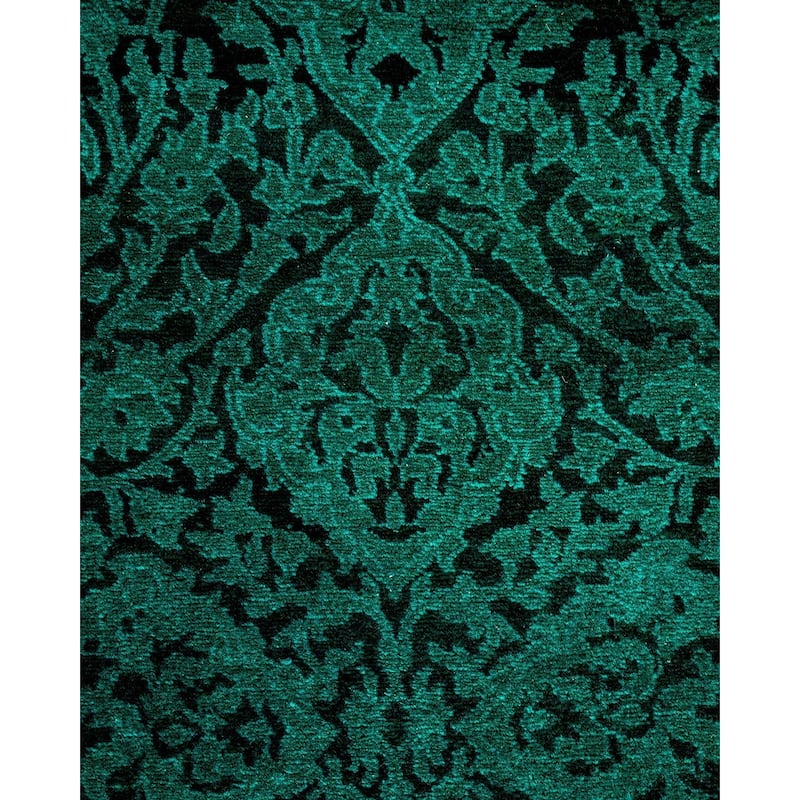 Overton Hand Knotted Wool Vintage Inspired Modern Contemporary Overdyed Green Runner Rug - 2' 7" x 19' 3"