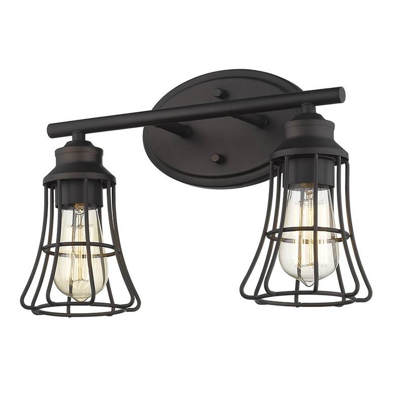 2-Light Hardwired Flush Mount Bronze Wall Sconce with and Damp Rated Fixture for Bathroom or Hallway - 9.25"H x 15.5"W x 6.25"D