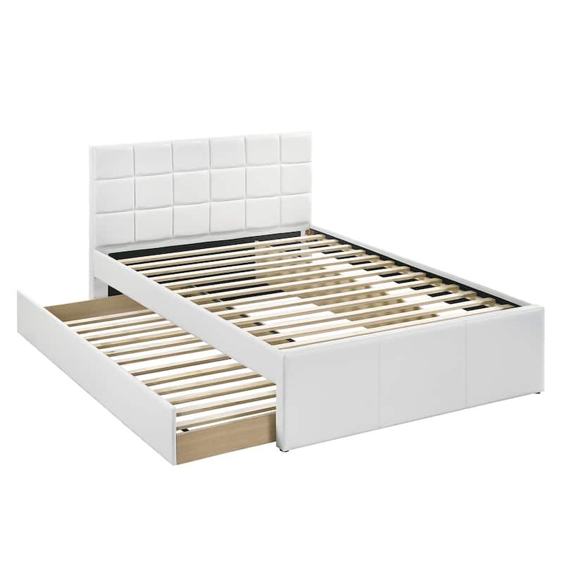 Faux Leather Upholstered Bed With Trundle In White
