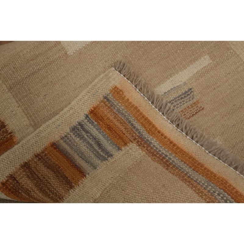 Hand Woven Oriental 100% Wool Carpet Southwestern Tribal Beige & Ivories Kilim Runner Rug - 8' 0'' X 2' 0''