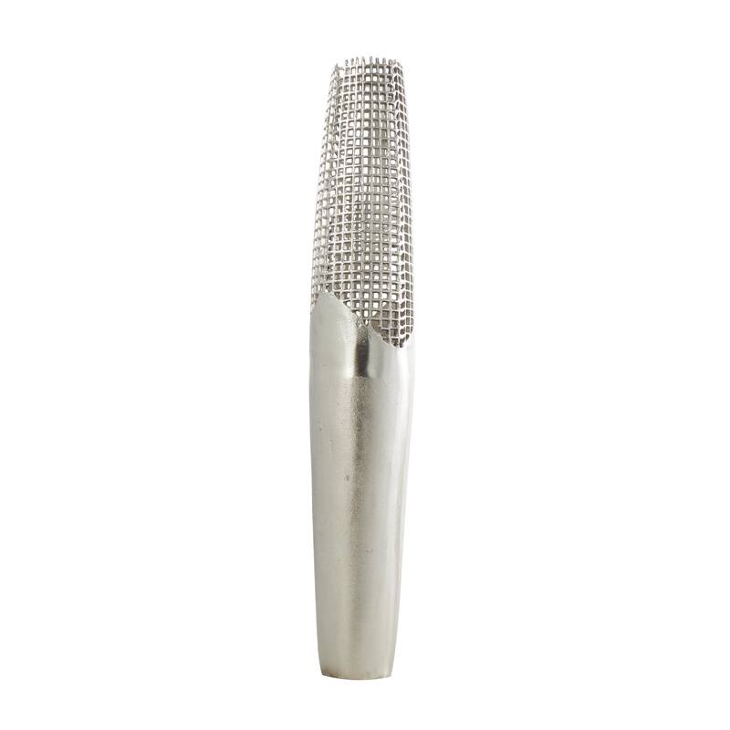Aluminum Metal Grid Inspired Decorative Vase with Open Frame Design - Silver - Roche River Decor