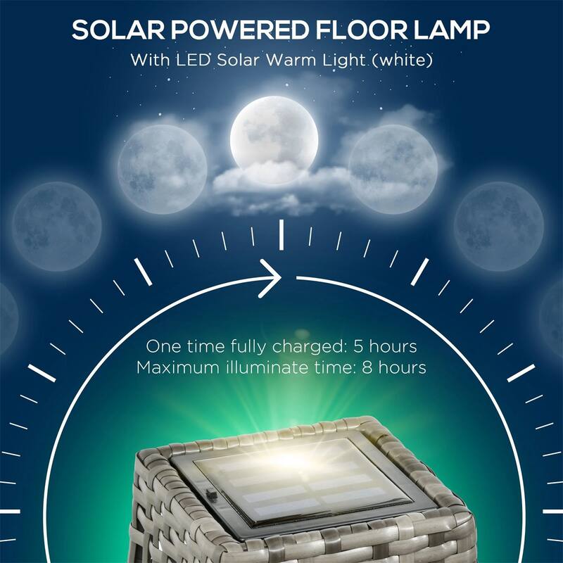 Waterproof Outdoor Solar Floor Lamp with LED Warm Light and Mixed Gray Rattan Design - 8.25" W x 8.25" D x 30.75" H