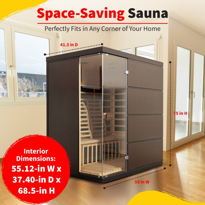 HeatWave Sirona 3-Person Hemlock Infrared Sauna with 8 Carbon Heaters
