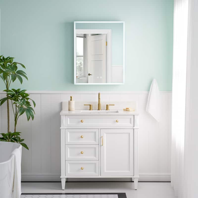 30'' H Recessed or Surface Frameless LED Mirror Cabinet With Defogger, Dimmer, Outlets & USB Ports 