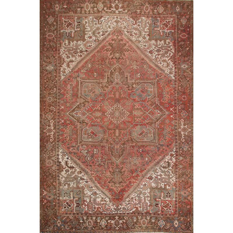 Hand Knotted Oriental 100% Wool Carpet Traditional Medallion Pink Heriz Area Rug - 12' 7'' X 9' 9''