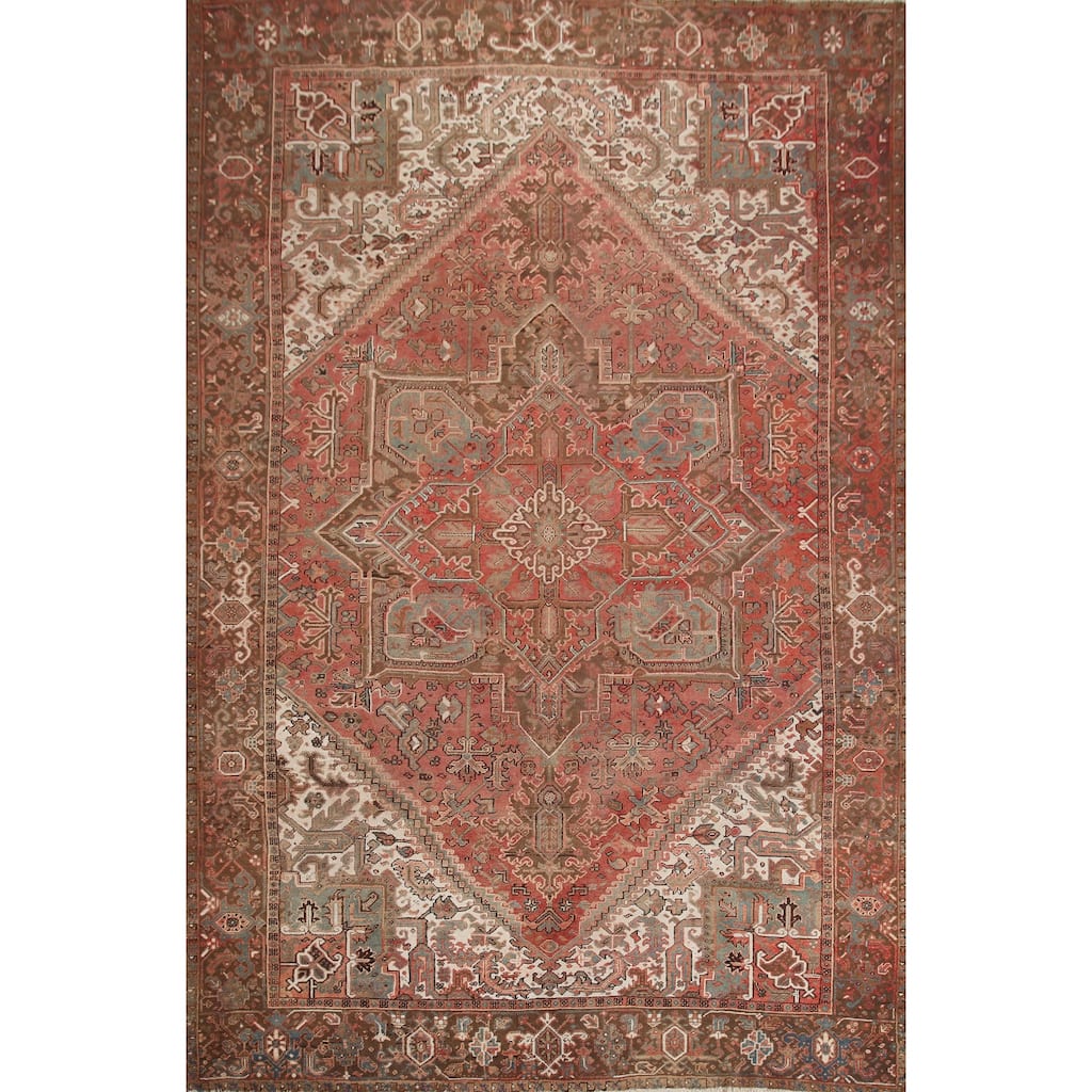 Hand Knotted Oriental 100% Wool Carpet Traditional Medallion Pink Heriz Area Rug - 12' 7'' X 9' 9''