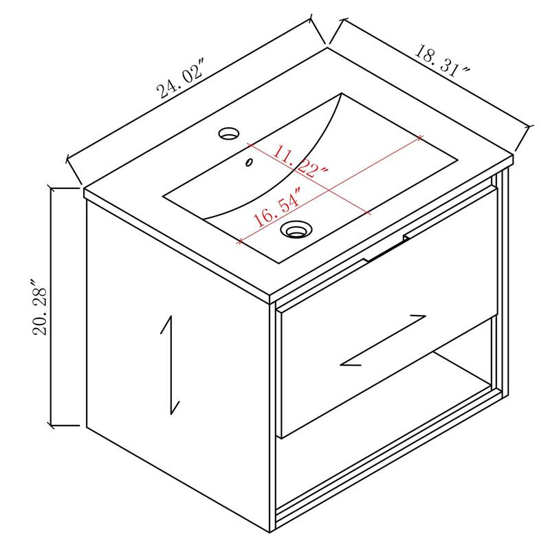 24"/30"/32"/36" Floating Bathroom Vanity Set with Ceramic Sink