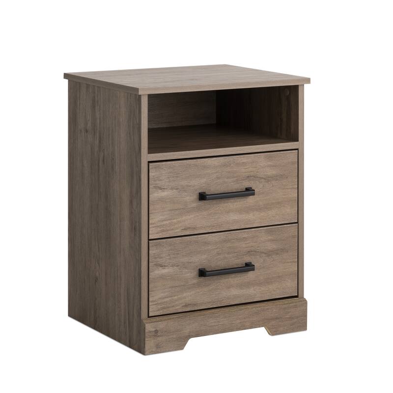 Prepac Rustic Ridge Farmhouse Nightstand Bedside Table, Nightstand for Bedroom, End Table with 2 Drawers and Open Shelf - Drifted Gray