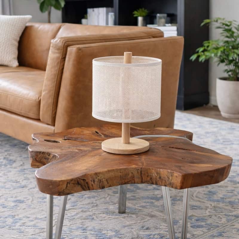Lily Natural Woven Table Lamp with Wooden Base