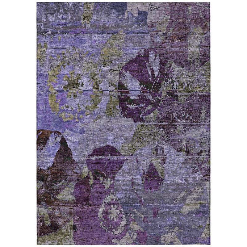 Machine Washable Indoor/ Outdoor Abstract Leaves Chantille Rug