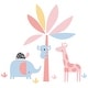 preview thumbnail 1 of 2, Lambs & Ivy Snuggle Jungle Pastel Safari Elephant/Giraffe/Tree Wall Decals