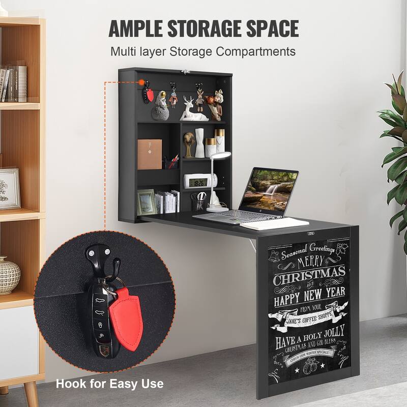 Wall Mounted Floating Desk for Home Office, Space Saving with Storage Shelves and Cubby