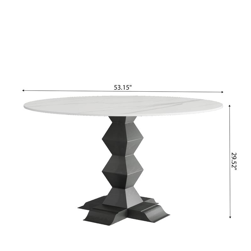 Family-Sized Stone Dining Table With Eco-Friendly Zig-Zag Base