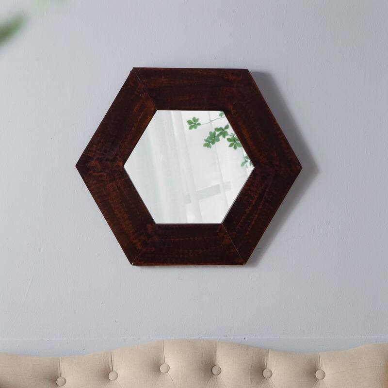 18.5" x 18.5" Hexagon Mirror with Wood Frame