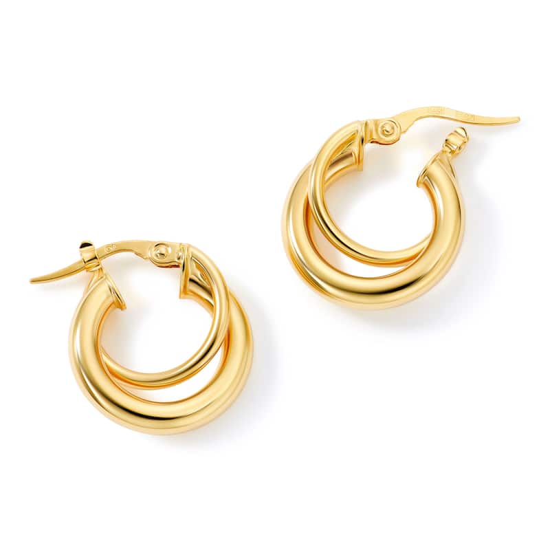 Clover 14K Yellow Gold Overlapping Double Row Hoop Earrings
