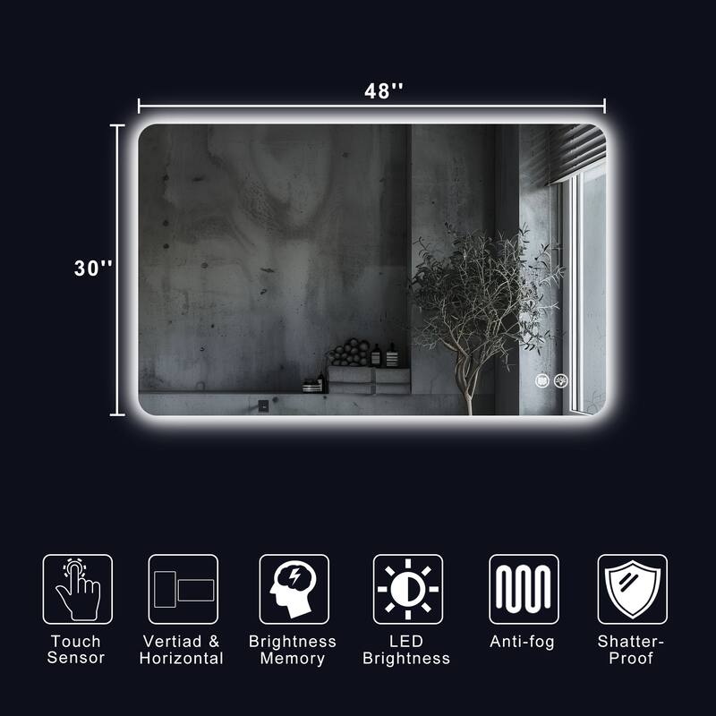 Square Rounded-Corner LED Anti-Fog Mirror, Suitable for a Variety of Styles