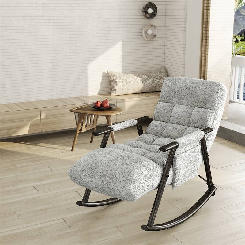 Casual Folding Rocking Chair Upholstered, Adjustable High Back