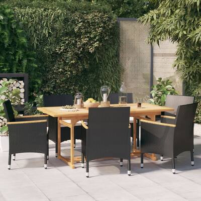 7 Piece Patio Dining Set with Cushions Black