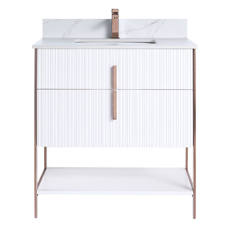 Fine Fixtures Serenity Modern Bathroom Vanity with White Carrara Stone Top