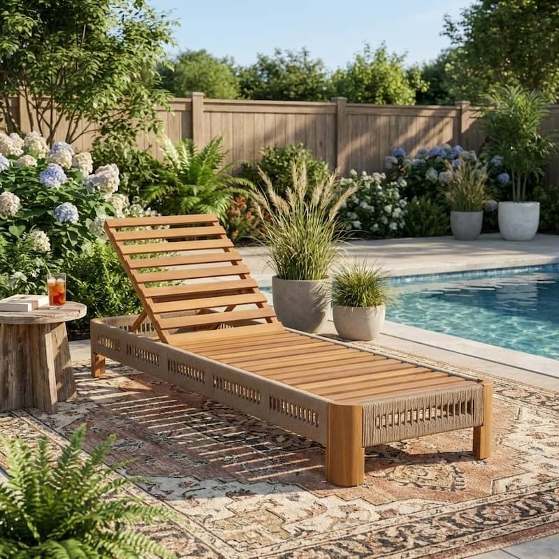 Christopher Knight Home - Delacroix Acacia Wood Outdoor Chaise Lounge with with Adjustable Backrest, Handwoven Rope Accents